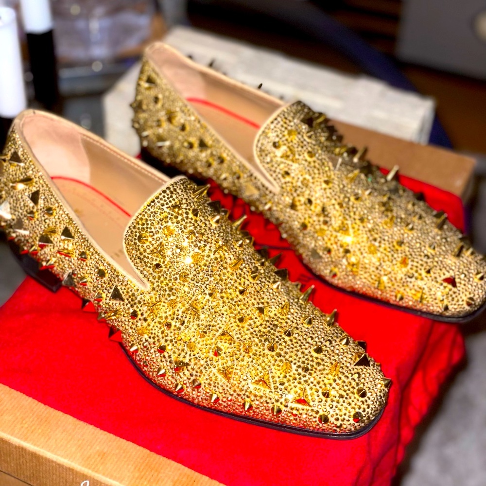 Christian Louboutin Dandy Flat Suede Burma/Pot Pourri Gold Version